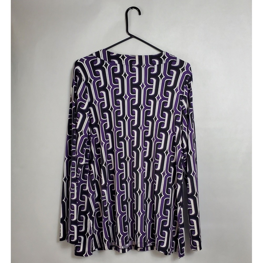Soft by‎ Avenue Geometric Print Beaded Neckline Long Sleeve Tunic Women 14/16 - Picture 2 of 9